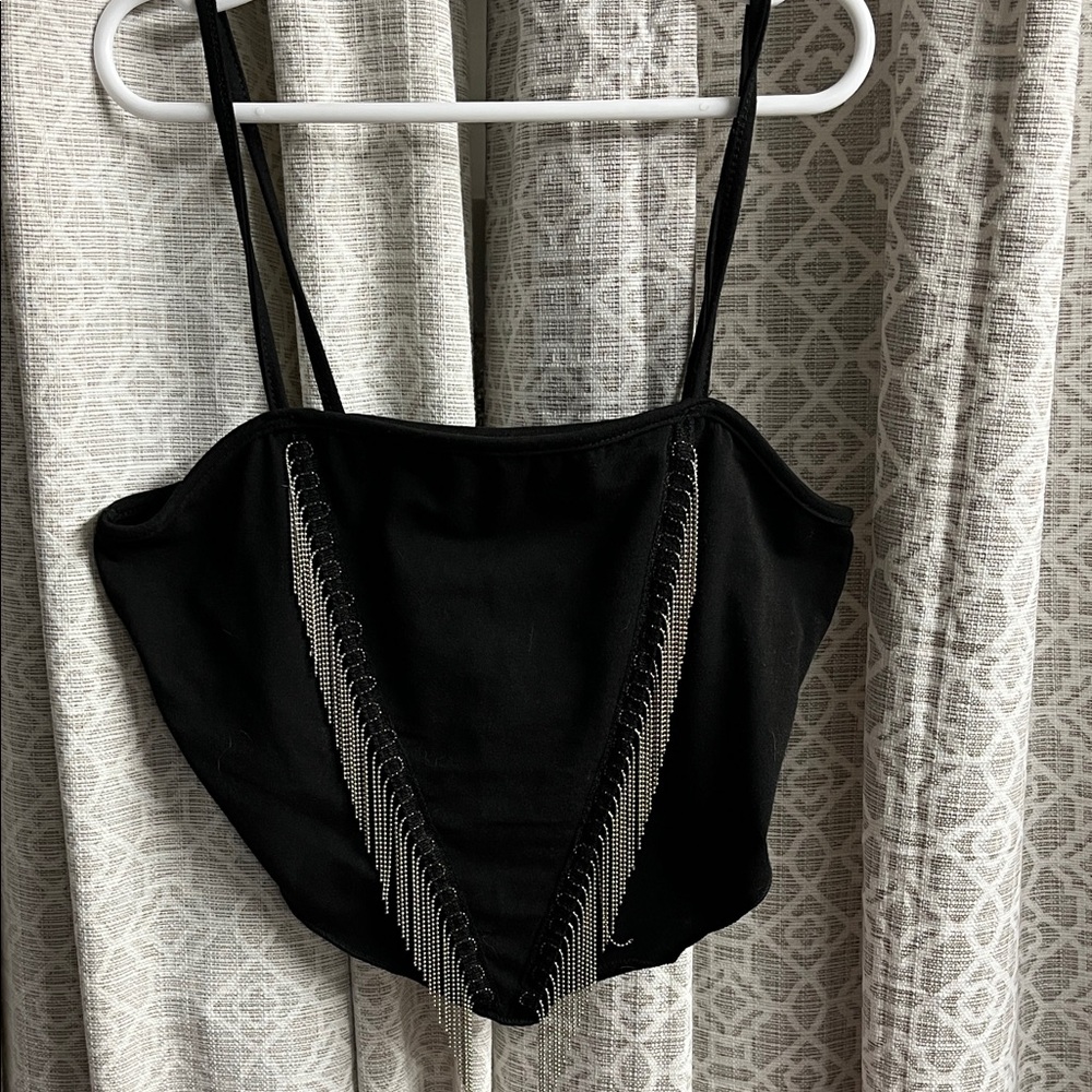 Black Chain Embellished Crop Top